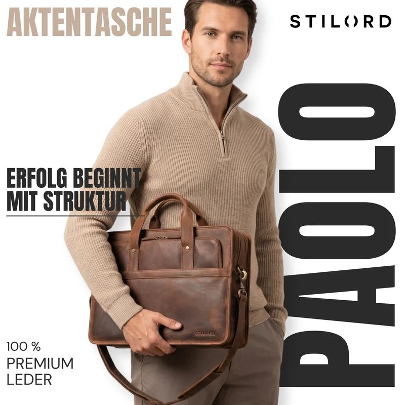 "Paolo" Geräumige Aktentasche Herren Leder Arbeitstasche 15,6 Zoll Laptop
