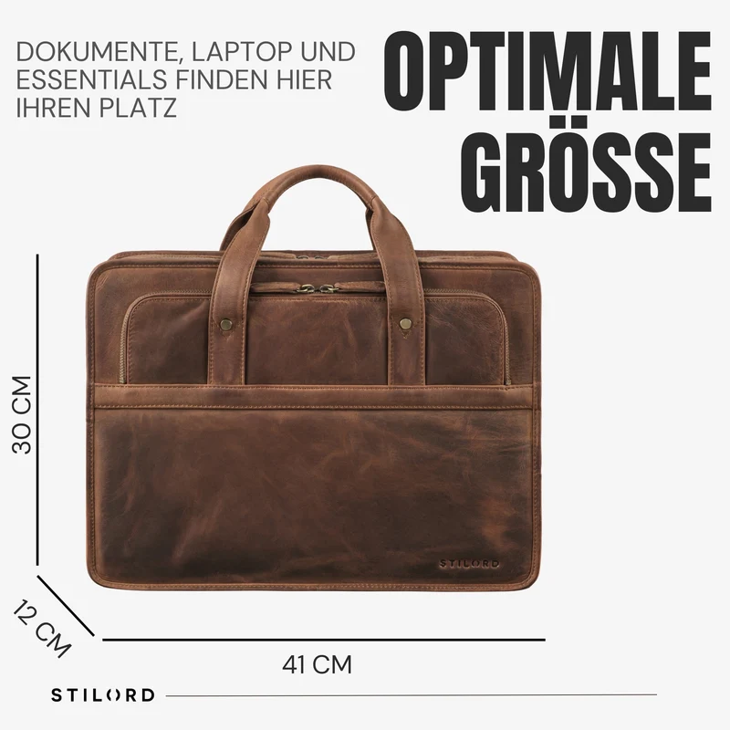 "Paolo" Geräumige Aktentasche Herren Leder Arbeitstasche 15,6 Zoll Laptop