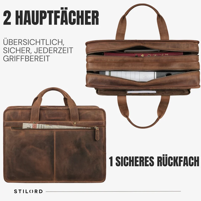 "Paolo" Geräumige Aktentasche Herren Leder Arbeitstasche 15,6 Zoll Laptop
