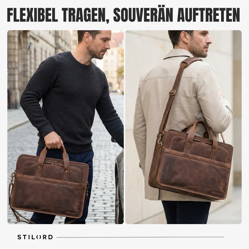 "Paolo" Geräumige Aktentasche Herren Leder Arbeitstasche 15,6 Zoll Laptop