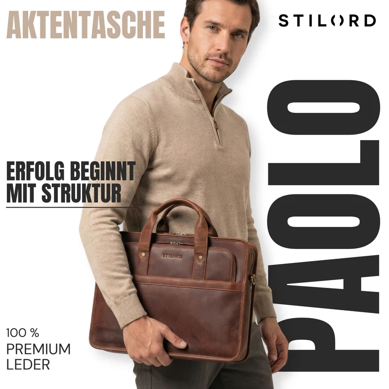 "Paolo" Geräumige Aktentasche Herren Leder Arbeitstasche 15,6 Zoll Laptop