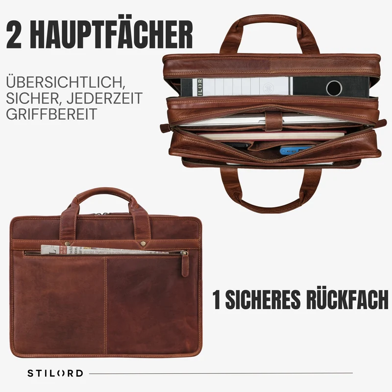 "Paolo" Geräumige Aktentasche Herren Leder Arbeitstasche 15,6 Zoll Laptop