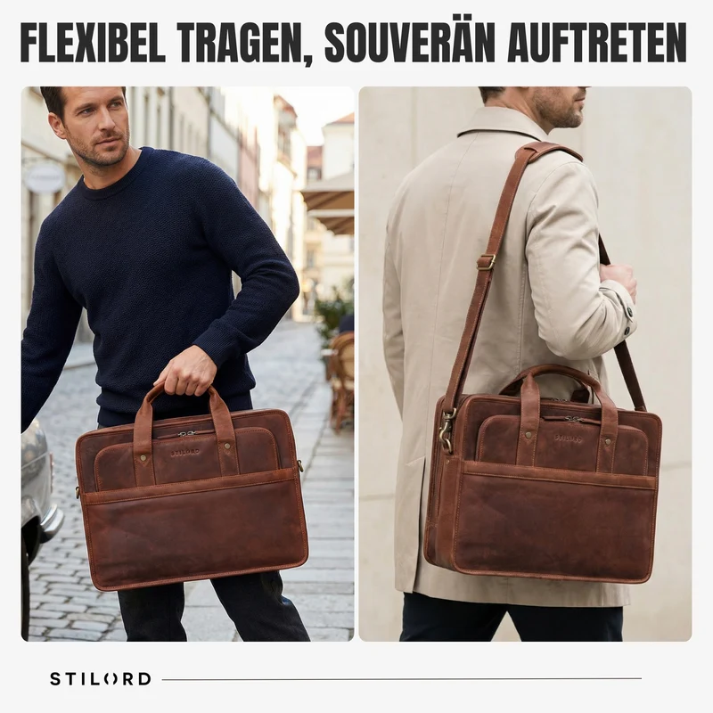 "Paolo" Geräumige Aktentasche Herren Leder Arbeitstasche 15,6 Zoll Laptop