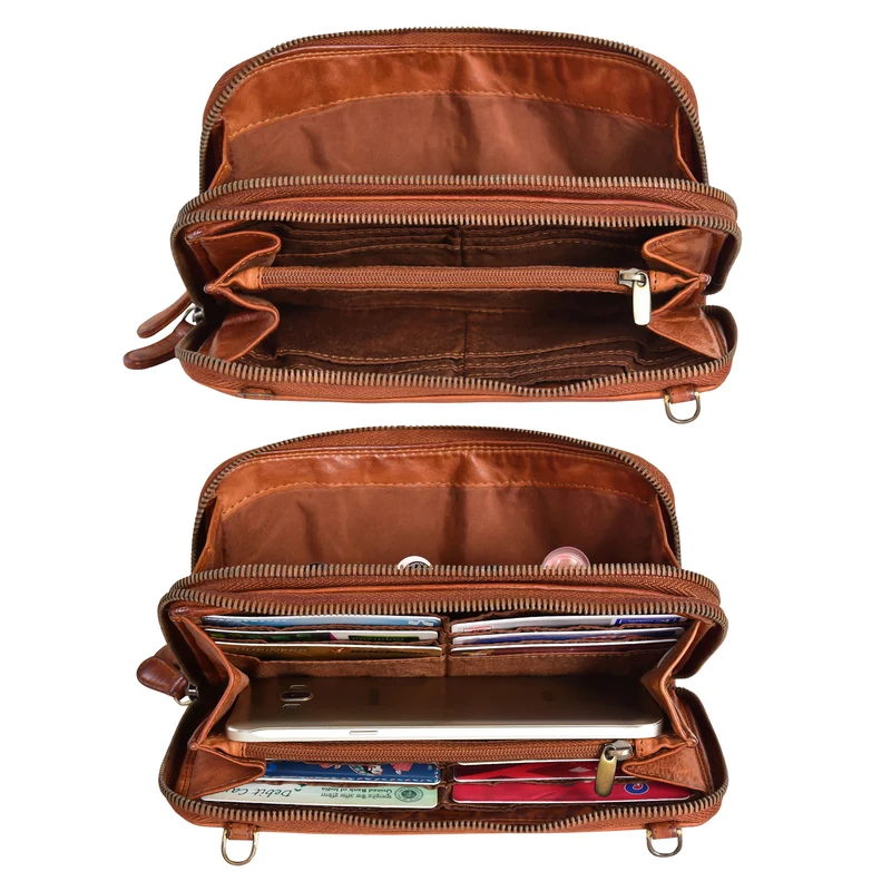 "Fara" Handytasche mit Geldbörse zum Umhängen Damen Leder