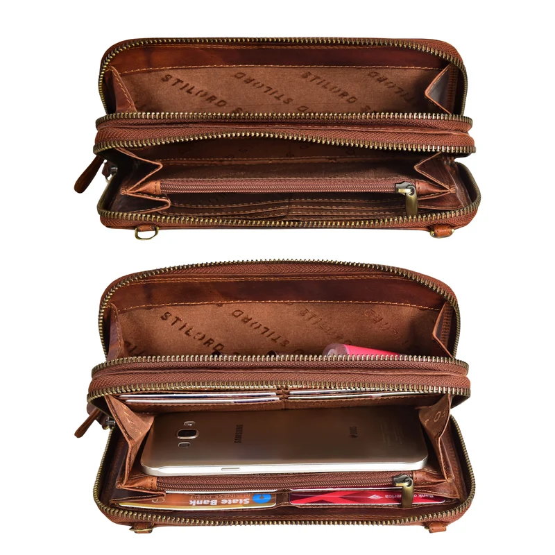 "Fara" Handytasche mit Geldbörse zum Umhängen Damen Leder