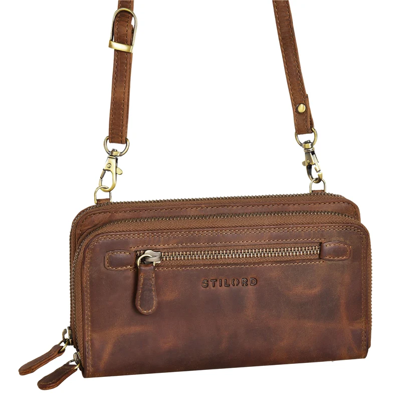 "Fara" Handytasche mit Geldbörse zum Umhängen Damen Leder