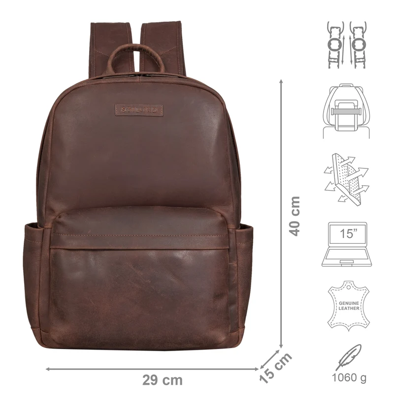 "Alois" Klassischer Laptop Rucksack 15 Zoll Leder