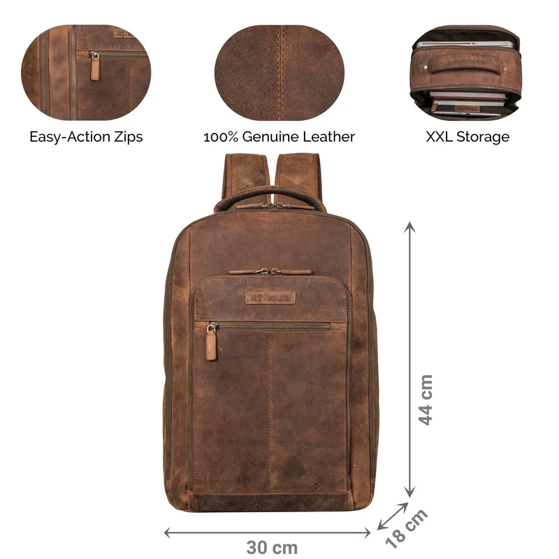 "Gustav" Leder-Rucksack mit Laptop-Fach 15 - 16 Zoll Damen Herren groß