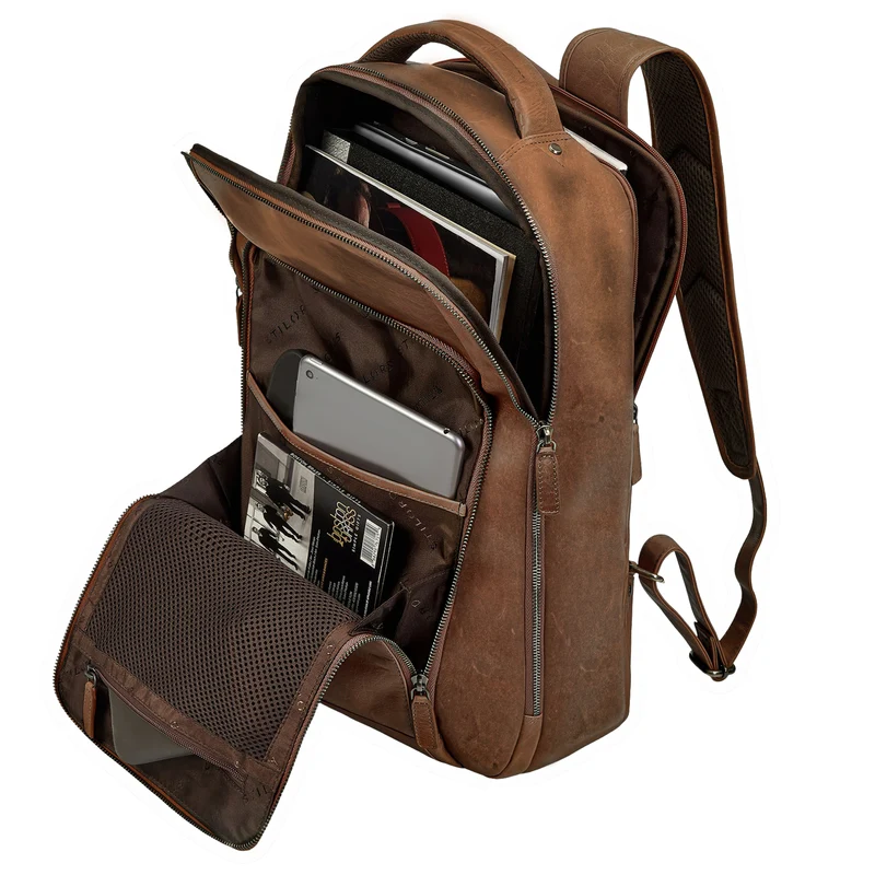 "Gustav" Leder-Rucksack mit Laptop-Fach 15 - 16 Zoll Damen Herren groß