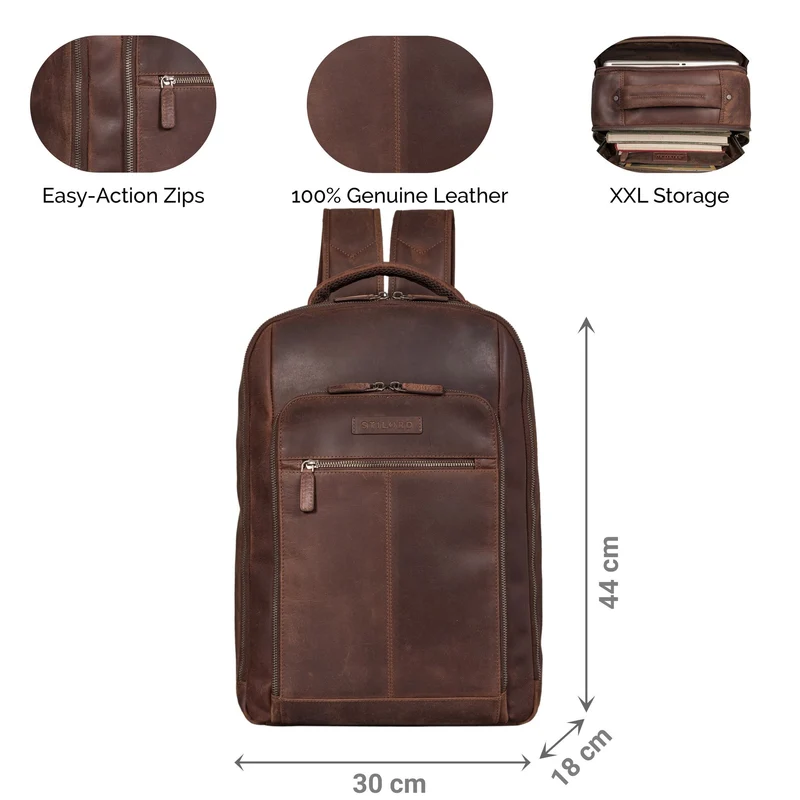 "Gustav" Leder-Rucksack mit Laptop-Fach 15 - 16 Zoll Damen Herren groß