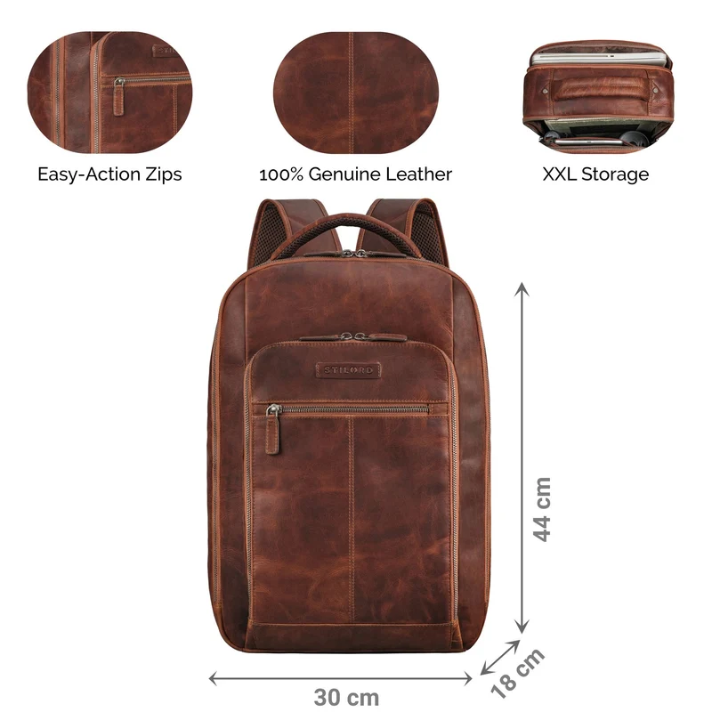 "Gustav" Leder-Rucksack mit Laptop-Fach 15 - 16 Zoll Damen Herren groß