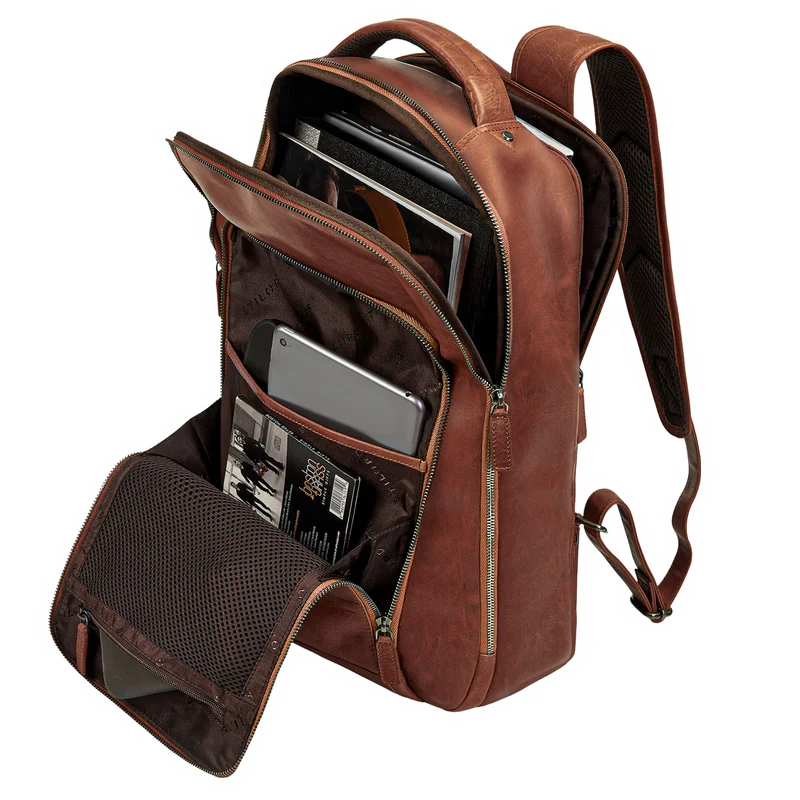 "Gustav" Leder-Rucksack mit Laptop-Fach 15 - 16 Zoll Damen Herren groß