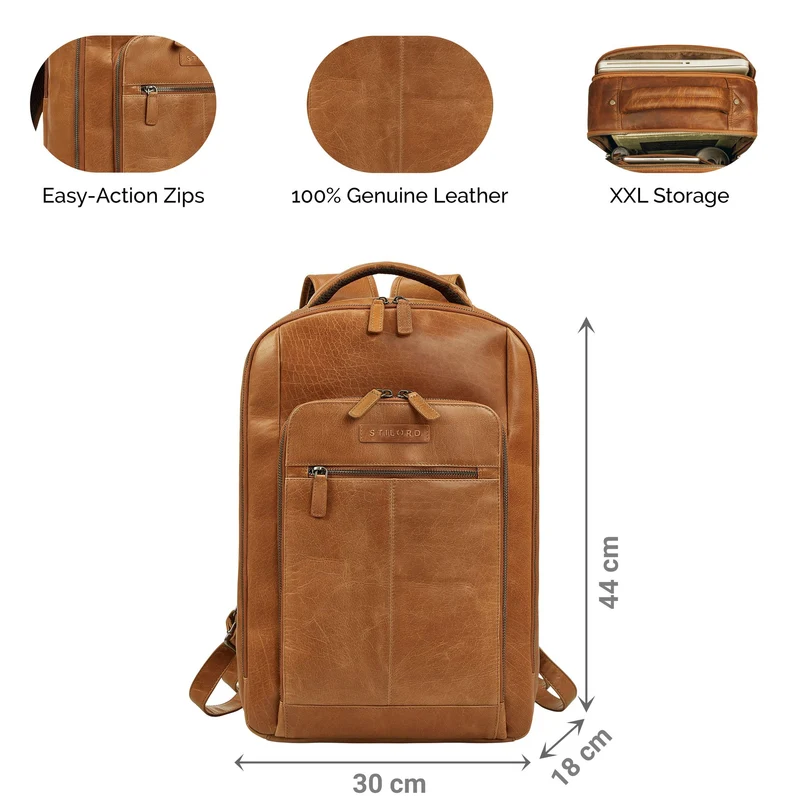 "Gustav" Leder-Rucksack mit Laptop-Fach 15 - 16 Zoll Damen Herren groß