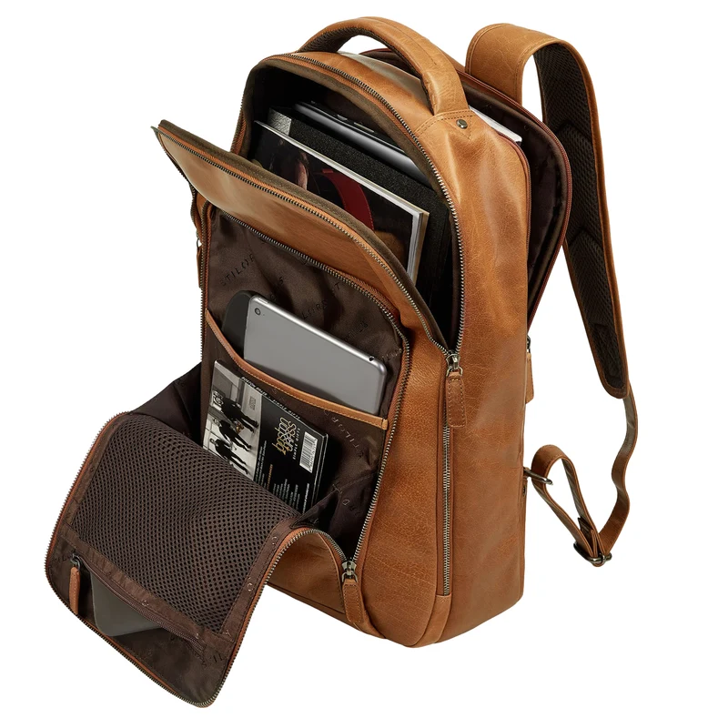 "Gustav" Leder-Rucksack mit Laptop-Fach 15 - 16 Zoll Damen Herren groß