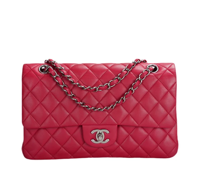 Chanel Rote mittelgroße zeitlose Flap Bag mit silberner Hardware