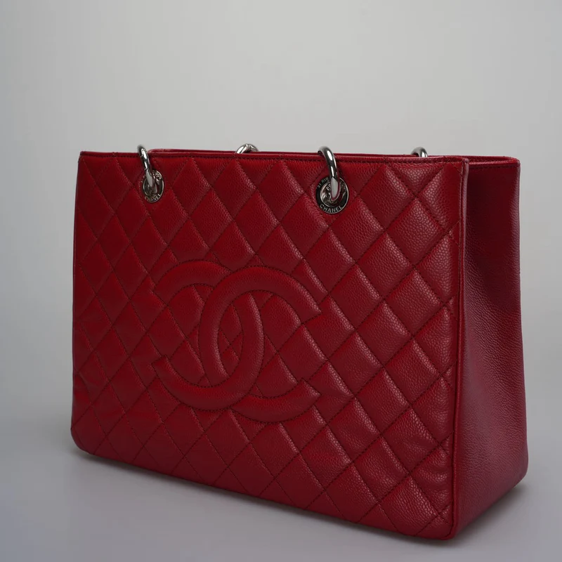 Chanel Grand Shopping Tote Rote GST-Tasche aus Kaviarleder mit silberner Hardware Medium
