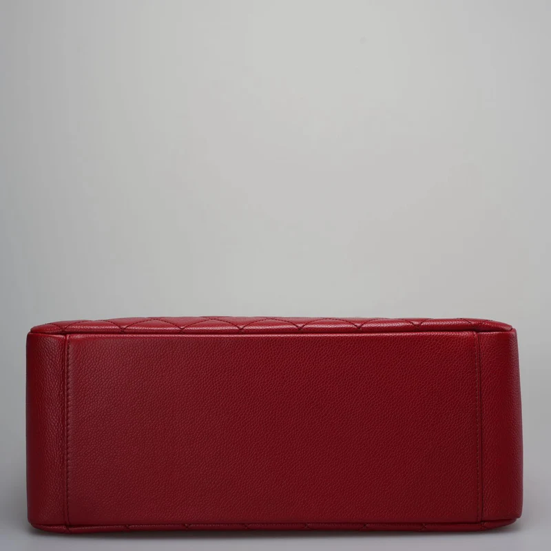 Chanel Grand Shopping Tote Rote GST-Tasche aus Kaviarleder mit silberner Hardware Medium