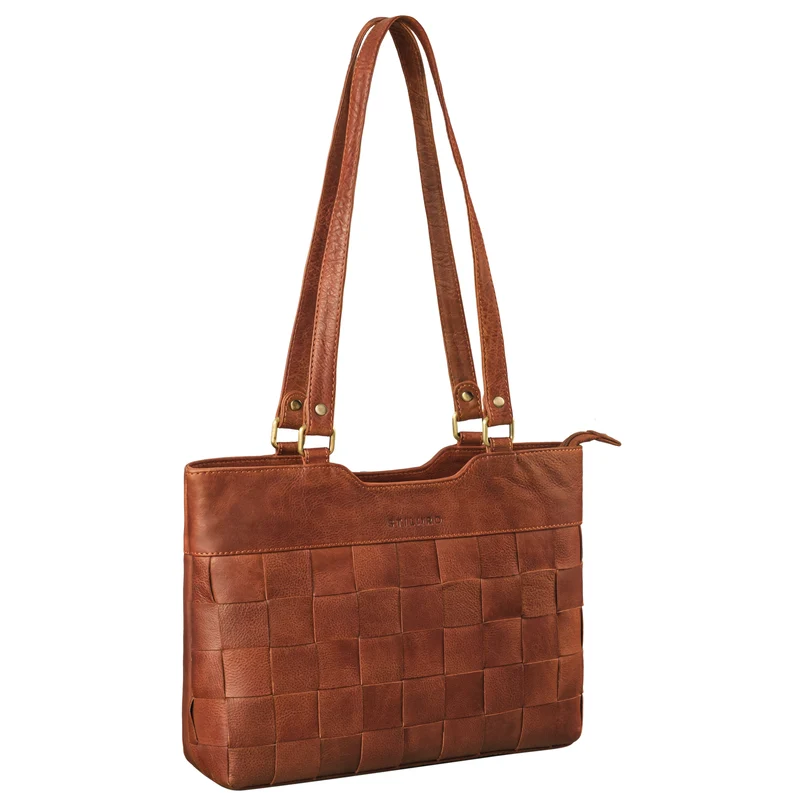 "Phoebe" Vintage Leder Shopper Damen Geflochten mit langen Henkeln