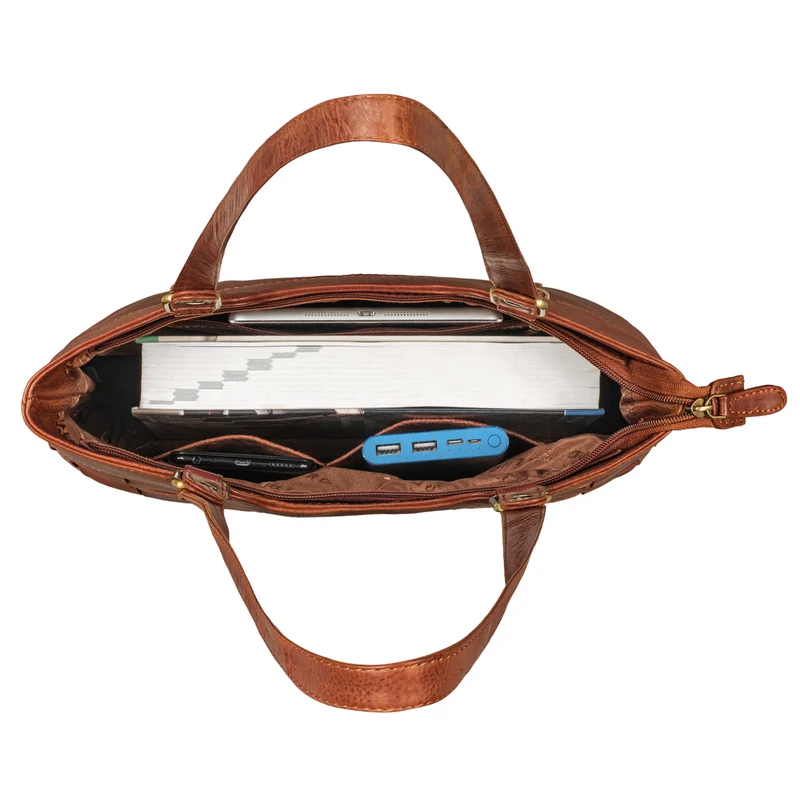 "Phoebe" Vintage Leder Shopper Damen Geflochten mit langen Henkeln