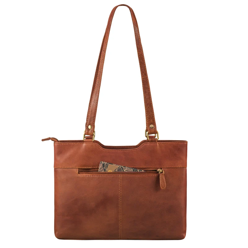 "Phoebe" Vintage Leder Shopper Damen Geflochten mit langen Henkeln
