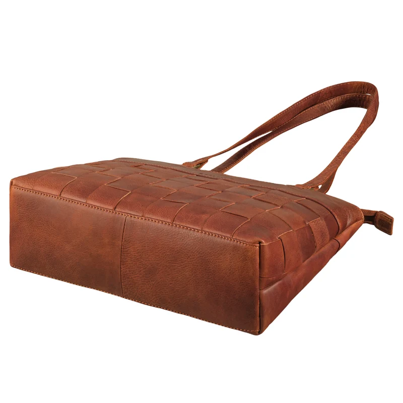 "Phoebe" Vintage Leder Shopper Damen Geflochten mit langen Henkeln