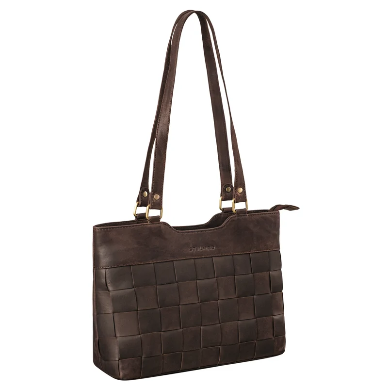 "Phoebe" Vintage Leder Shopper Damen Geflochten mit langen Henkeln
