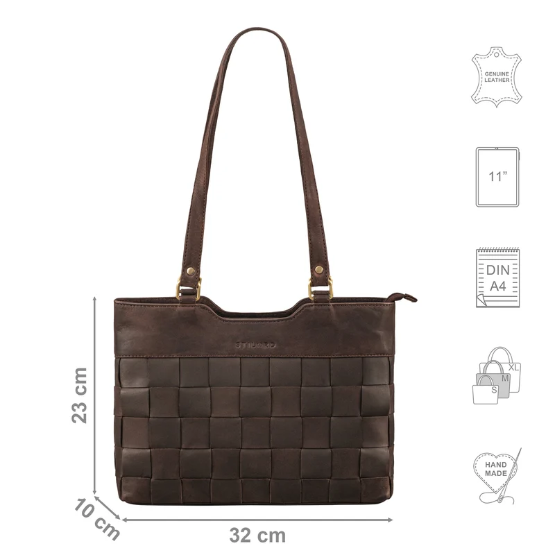"Phoebe" Vintage Leder Shopper Damen Geflochten mit langen Henkeln