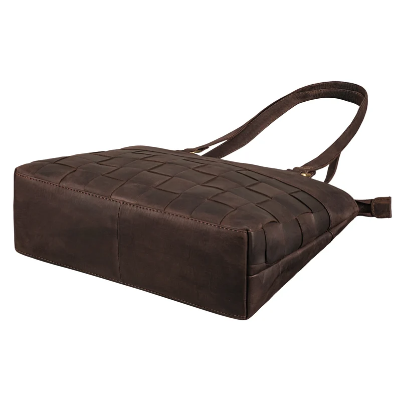 "Phoebe" Vintage Leder Shopper Damen Geflochten mit langen Henkeln