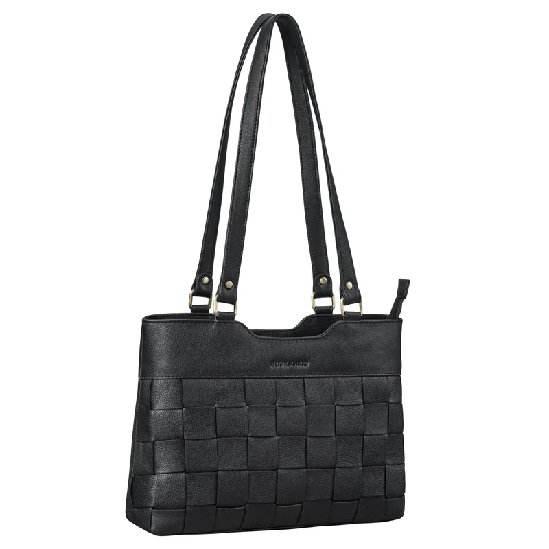 "Phoebe" Vintage Leder Shopper Damen Geflochten mit langen Henkeln