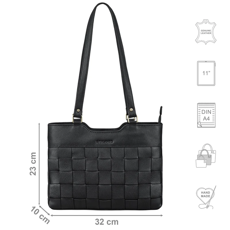 "Phoebe" Vintage Leder Shopper Damen Geflochten mit langen Henkeln