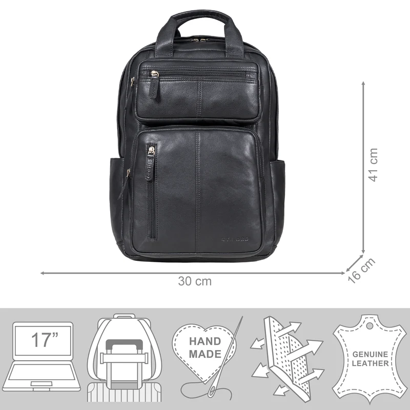 "Amos" Exklusiver Business Lederrucksack mit 17.3 Zoll Laptop-Fach Damen Herren