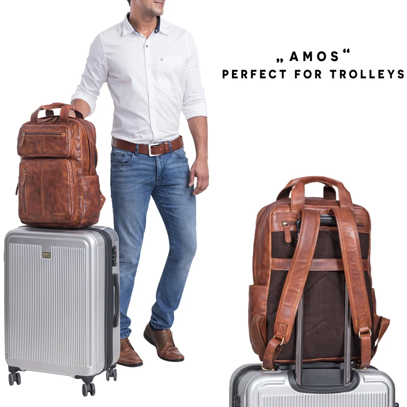 "Amos" Exklusiver Business Lederrucksack mit 17.3 Zoll Laptop-Fach Damen Herren