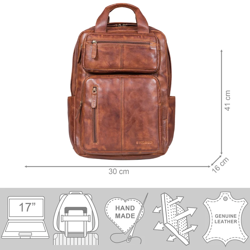 "Amos" Exklusiver Business Lederrucksack mit 17.3 Zoll Laptop-Fach Damen Herren