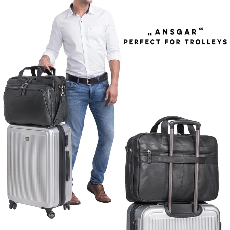 "Ansgar" XL Leder Aktentasche zum Umhängen für Herren und Damen
