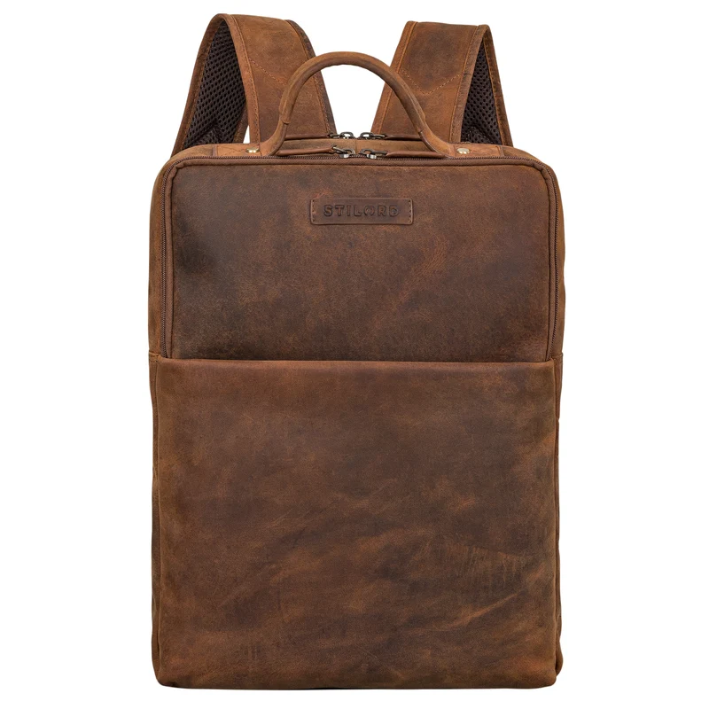 "Noé" schmaler Leder Laptoprucksack 14 Zoll im Vintage-Look