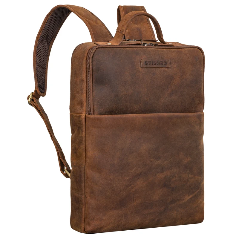 "Noé" schmaler Leder Laptoprucksack 14 Zoll im Vintage-Look