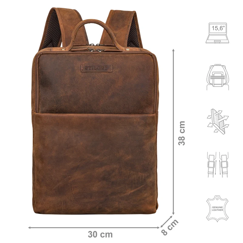 "Noé" schmaler Leder Laptoprucksack 14 Zoll im Vintage-Look