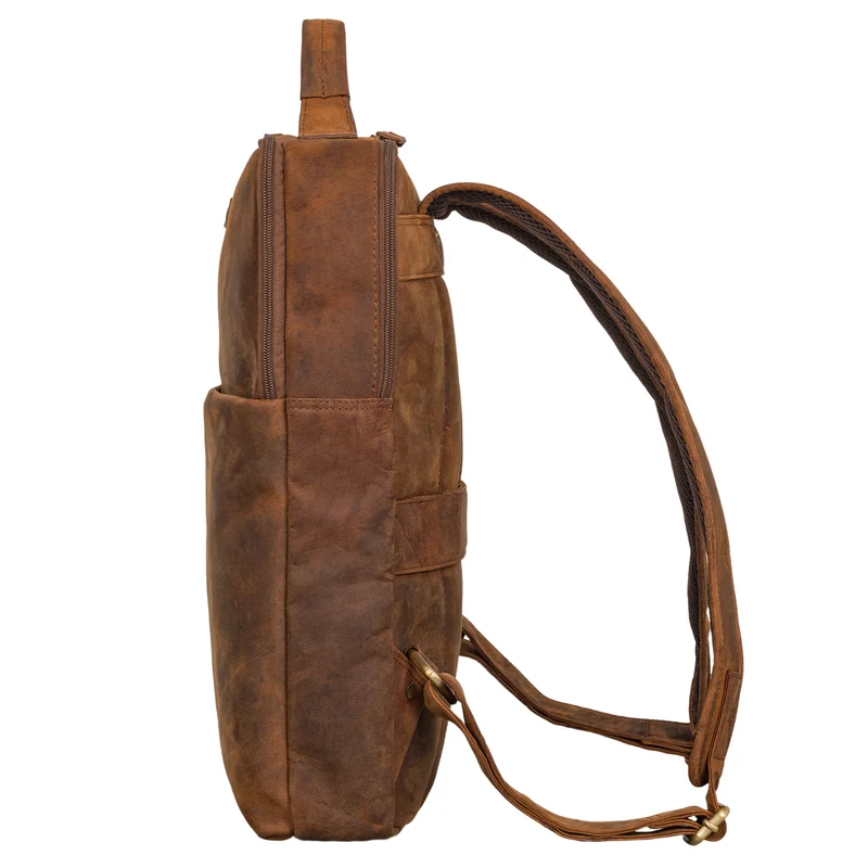"Noé" schmaler Leder Laptoprucksack 14 Zoll im Vintage-Look