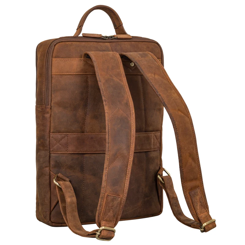 "Noé" schmaler Leder Laptoprucksack 14 Zoll im Vintage-Look