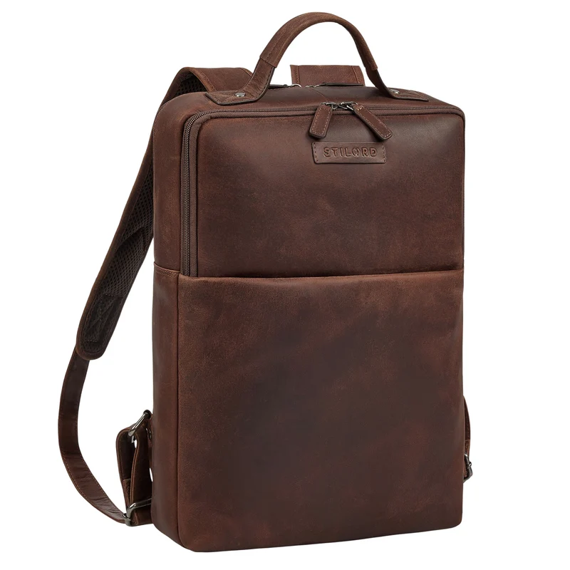 "Noé" schmaler Leder Laptoprucksack 14 Zoll im Vintage-Look