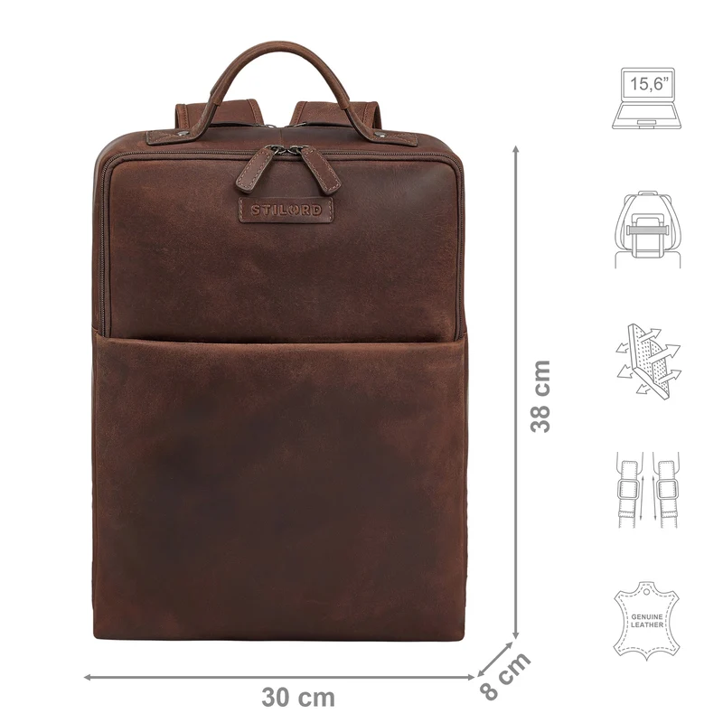 "Noé" schmaler Leder Laptoprucksack 14 Zoll im Vintage-Look