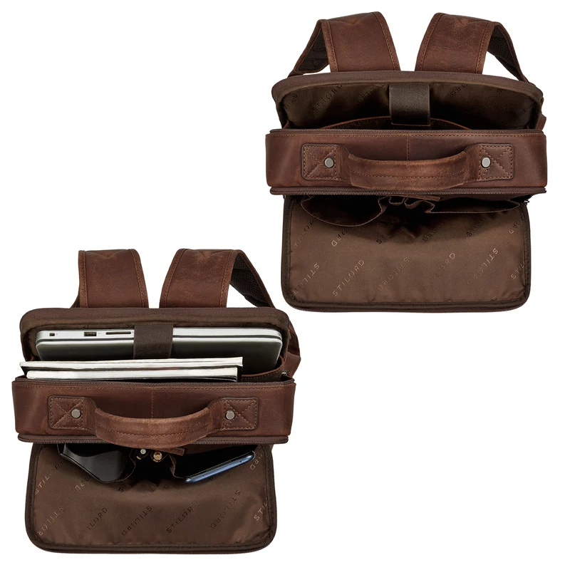 "Noé" schmaler Leder Laptoprucksack 14 Zoll im Vintage-Look