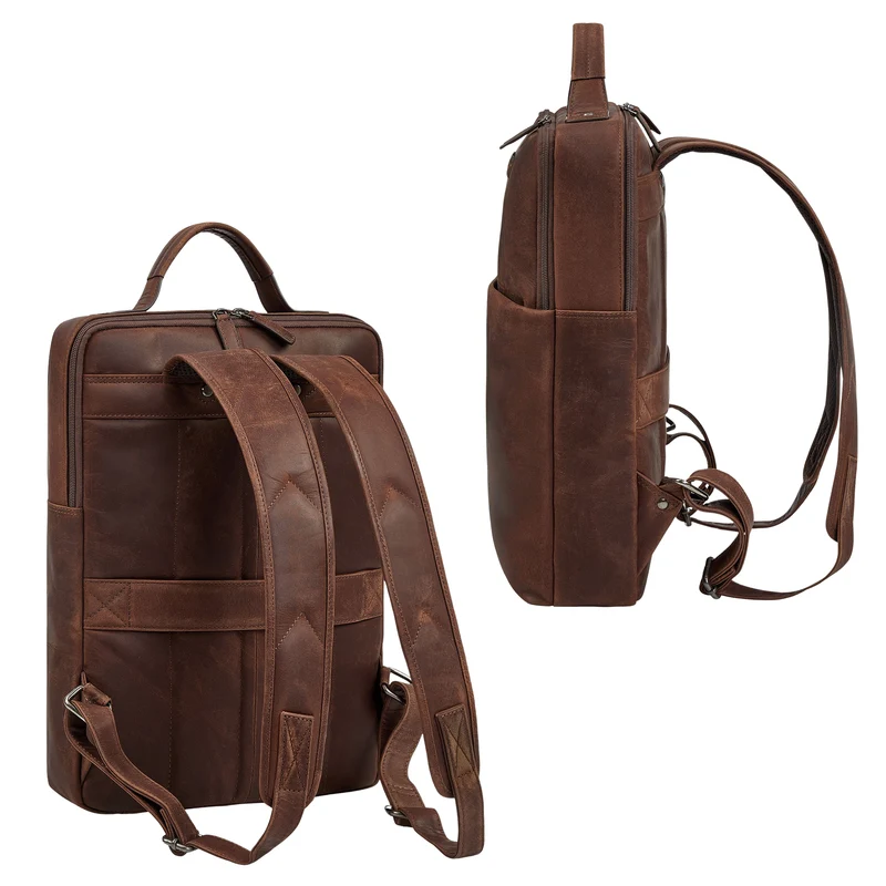 "Noé" schmaler Leder Laptoprucksack 14 Zoll im Vintage-Look