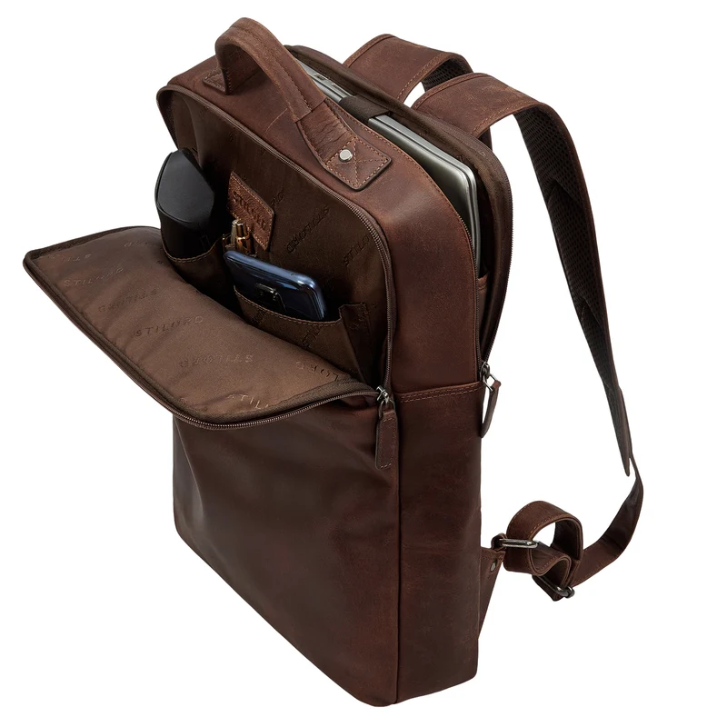 "Noé" schmaler Leder Laptoprucksack 14 Zoll im Vintage-Look
