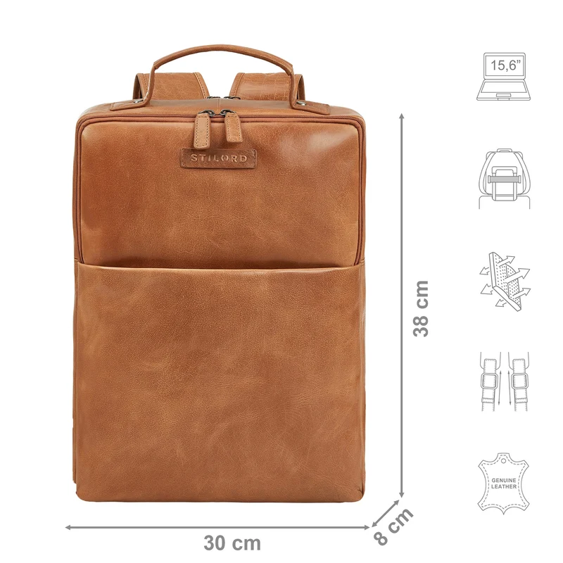 "Noé" schmaler Leder Laptoprucksack 14 Zoll im Vintage-Look