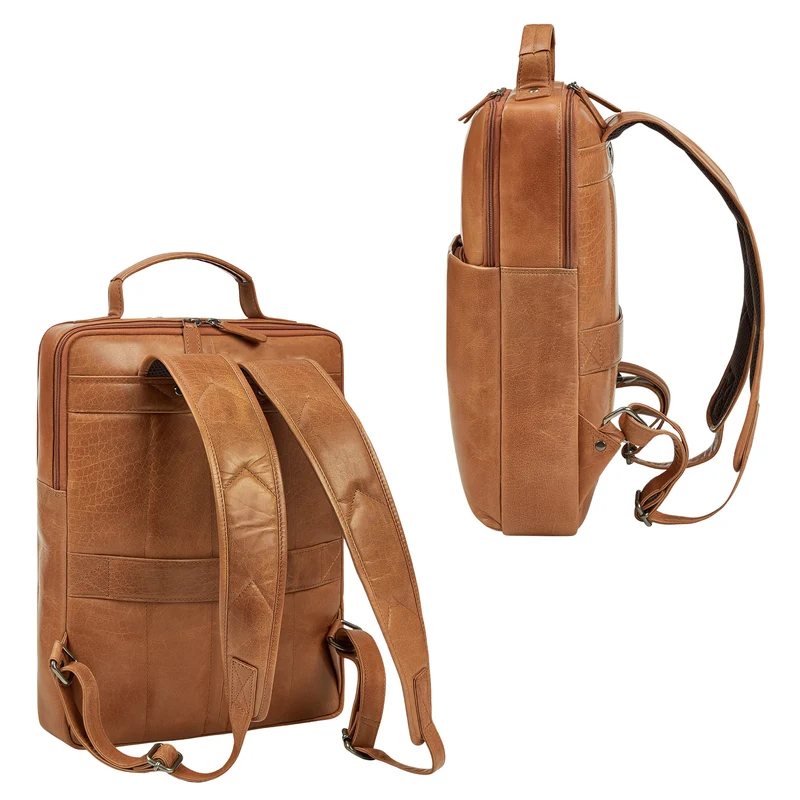 "Noé" schmaler Leder Laptoprucksack 14 Zoll im Vintage-Look