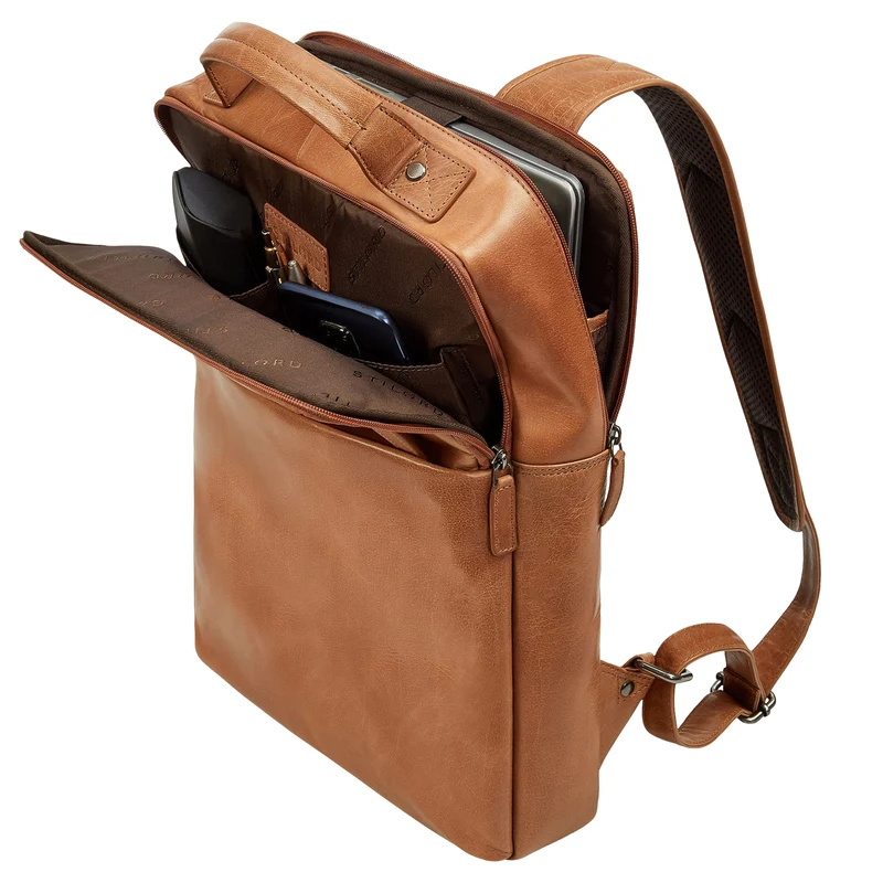 "Noé" schmaler Leder Laptoprucksack 14 Zoll im Vintage-Look