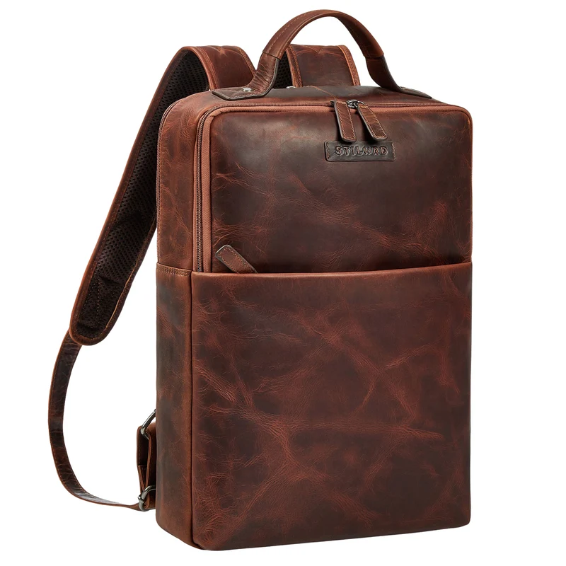 "Noé" schmaler Leder Laptoprucksack 14 Zoll im Vintage-Look
