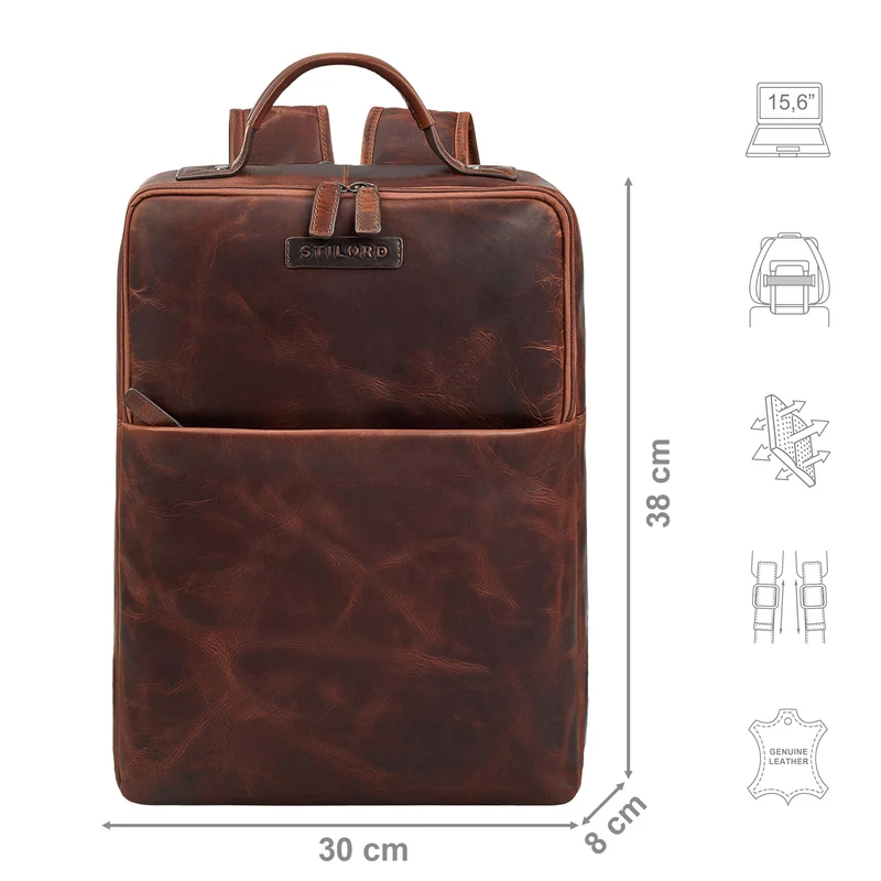 "Noé" schmaler Leder Laptoprucksack 14 Zoll im Vintage-Look