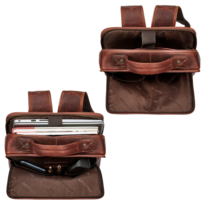 "Noé" schmaler Leder Laptoprucksack 14 Zoll im Vintage-Look